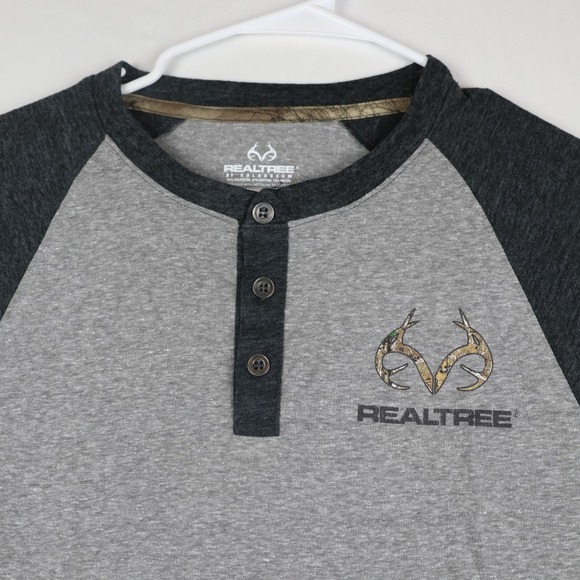 Realtree by Colosseum Performance T-Shirt Mens Large Heathered Gray Black Henley - Picture 3 of 9